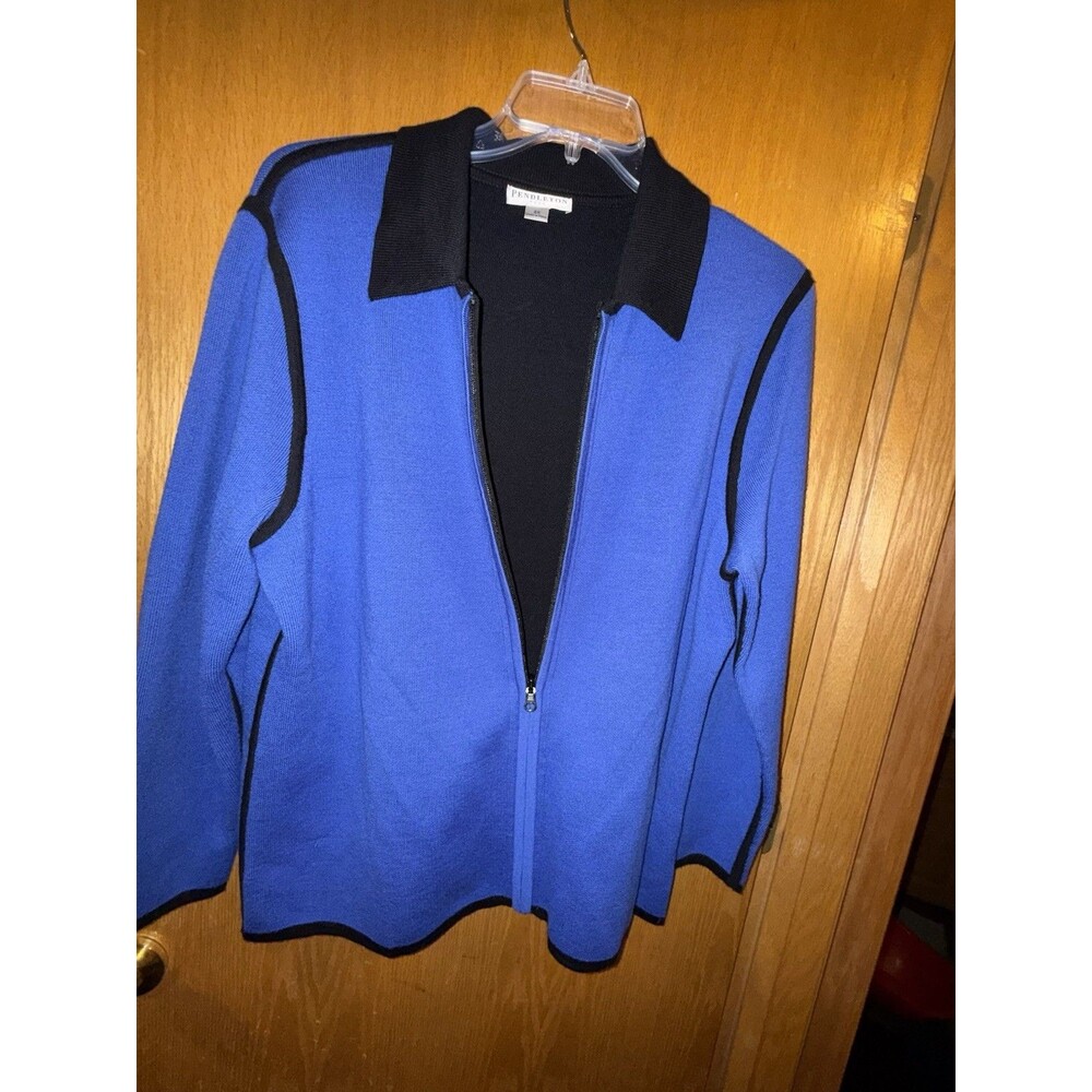 Pendleton Merino Wool Blend Full Zip Sweater Women’s Size 2X Blue Black Color